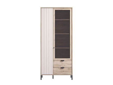Vivea Grey Oak Effect and Cashmere Slatted 2-Door Display Cabinet - UK Luxury Furniture